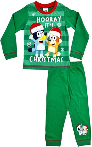 Boys Bluey Christmas Festive Pyjamas Nightwear Pyjama Set Green