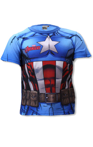 Avengers Capt America Boys Costume Print  Tshirt Top Age 3 to 8 Years - Character Direct