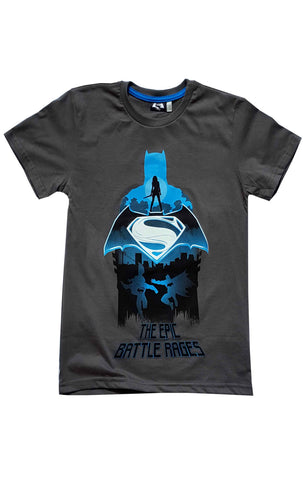 Boys Batman Vs Superman Print Tshirt Grey Top Age 9 to 14 Years - Character Direct