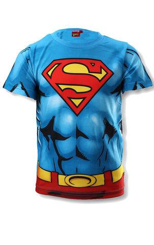 Official Superman Boys Costume Print Tshirt Top Age 3 to 8 Years - Character Direct