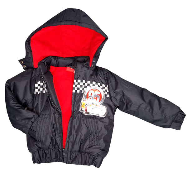 Boys Cars Puffa Hooded Black Jacket 3 to 8 Years in Black - Character Direct
