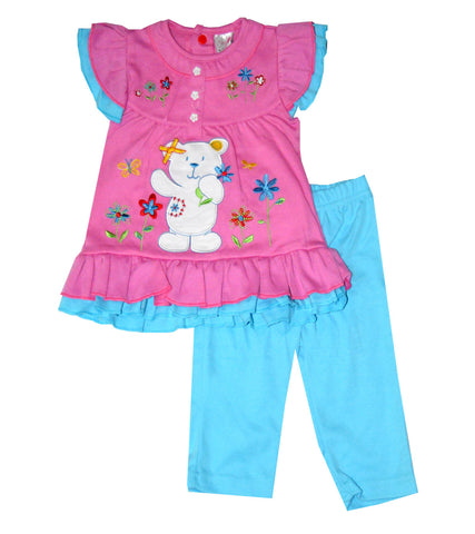 Cutey Couture Kids Girls Applique Embroidery Detail Dress Legging Set Age 6-24 Months - Character Direct