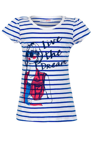 Girls Striped Cap Sleeve  Live the Dream Print Cotton Top Age 3 to 8 Years - Character Direct