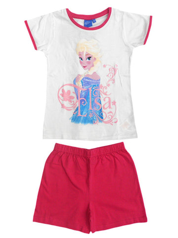 Disney Frozen Princess Elsa Anna Girls Shortie Short Pyjama Age 4 to 8 Years in White - Character Direct