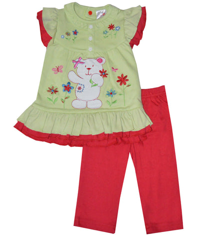 Cutey Couture Kids Girls Applique Embroidery Detail Dress Legging Set Age 6-24 Months - Character Direct