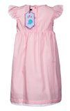 Girls Cap Sleeve Embroidery Detail Pink Pinstripe Dress Age 4 to 8 Years - Character Direct