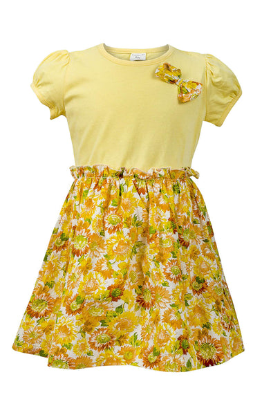Ex Chain Store Girls Floral Bow Detail Elasticated Waist Dress Age 1 to 8 Years - Character Direct
