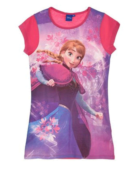 Disney Frozen Princess Elsa Anna Girls Nightwear Sleepwear Large Tshirt 4 to 8 Years - Character Direct
