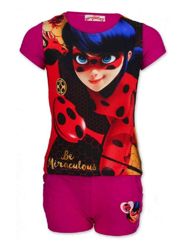 Girls Offical Licensed Miraculous LadyBug Short Pyjamas Beach Set in Purple Age 4 to 10 Years - Character Direct